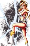  1girl armpit armpits bare_shoulders belt bleach bleach:_the_thousand-year_blood_war blonde_hair blue_eyes boots breasts candice_catnipp electricity female gloves hat kubo_taito kubo_tite long_hair midriff official_art open_mouth peaked_cap quincy quincy_(bleach) shirt short_shorts shorts sideboob sleeveless smile solo tied_shirt tongue tongue_out uniform wavy_hair white_gloves white_hat 