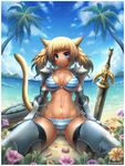  animal_ears armor bad_id bad_pixiv_id beach bikini bikini_armor blonde_hair blue_eyes breasts cameltoe cat_ears cat_tail chainmail clitoris cloud cloudy_sky covered_nipples day earrings emperpep erect_clitoris facial_mark final_fantasy final_fantasy_xiv flower gauntlets greaves highres horizon jewelry large_breasts miqo'te mountain navel ocean outdoors palm_tree sand seashell shell shield shoulder_armor side-tie_bikini sitting sky smile solo spaulders striped striped_bikini swimsuit sword tail tree twintails water weapon wet 