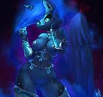  anthro anthrofied armor atryl blue_eyes blue_fur breasts clothed clothing ear_piercing equine female friendship_is_magic fur horn looking_at_viewer mammal my_little_pony nipples piercing princess_luna_(mlp) pussy skimpy solo standing winged_unicorn wings 