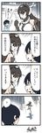  1girl 4koma ? admiral_(kantai_collection) azumanga_daiou bare_shoulders black_hair brown_hair comic elbow_gloves fingerless_gloves gloves hairband headgear highres kantai_collection long_hair nagato_(kantai_collection) parody short_hair skirt thighhighs translated yamato_nadeshiko 