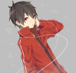  black_hair daluto_(hitomi555) headphones jacket kagerou_project kisaragi_shintarou male_focus open_clothes open_jacket red_eyes solo track_suit 