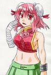  adapted_costume bandages bare_shoulders blush breasts bun_cover chinese_clothes cuffs double_bun fanning_face flower ibaraki_kasen kawachi_koorogi large_breasts marker_(medium) midriff navel open_mouth pink_eyes pink_hair rose short_hair skirt sleeveless solo touhou traditional_media 