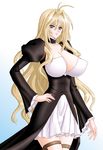  1girl ahoge blonde_hair blue_eyes breasts cleavage dress erect_nipples female highres huge_breasts long_hair sekirei skirt solo standing takaibiki tsukiumi 