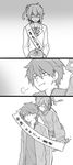  2girls bad_id bad_pixiv_id comic ene_(kagerou_project) greyscale kagerou_project kangmoro kisaragi_momo kisaragi_shintarou long_hair monochrome multiple_girls school_uniform short_hair side_ponytail translated twintails 