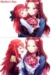  :d ^_^ age_comparison bouquet carnation cheek-to-cheek closed_eyes dual_persona epaulettes flower green_eyes irua long_hair mother's_day mother_and_daughter motherly multiple_girls open_mouth pretty_(series) pretty_rhythm pretty_rhythm_rainbow_live red_carnation red_flower red_hair renjouji_beru renjouji_ritsu smile younger 