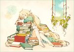  absurdres bare_legs barefoot blonde_hair book book_stack closed_eyes dress highres kagerou_project kozakura_marry long_hair momose_ryou sleeping solo 
