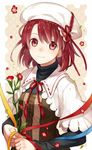  asahikawa_hiyori flower hat original red_eyes red_hair ribbon short_hair smile 