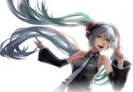  applekun bad_id bad_pixiv_id detached_sleeves floating_hair hatsune_miku long_hair necktie open_mouth solo twintails very_long_hair vocaloid white_background 