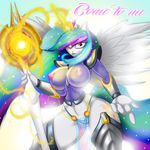  anthrofied armor breasts crown cutie_mark english_text equine female fire friendship_is_magic glowing gold hair horn jrvanesbroek lipstick looking_at_viewer magic mammal my_little_pony navel nipples panties pointing princess_celestia_(mlp) purple_eyes solo sparkles star text thong translucent_hair unconvincing_armor underwear winged_unicorn wings 