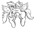 anthro anthrofied asymmetrical_docking big_breasts blush breasts cloud_chaser_(mlp) duo ep777 equine eyes_closed female flitter_(mlp) friendship_is_magic hug mammal monochrome my_little_pony navel nipples one_eye_closed pegasus plain_background sibling sisters smile white_background wings 