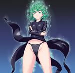  aura black_dress black_panties blue_eyes breasts crossed_arms dress green_hair lace lace-trimmed_panties okiyumi_kase one-punch_man panties short_hair small_breasts solo tatsumaki underwear upskirt wind wind_lift 