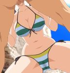  animated animated_gif beach bikini black_hair bounce bouncing_breasts breasts censored curvy eroge!_h_mo_game_mo_kaihatsu_zanmai fellatio from_below front-tie_top kosaka_iori large_breasts oral panties stitched swimsuit twintails underwear wet_panties 