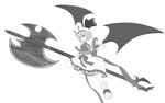  alternate_weapon axe bat_wings battle_axe bow brooch capelet curiosities_of_lotus_asia fangs fingernails frills greyscale grin hat hat_ribbon highres huge_weapon jewelry monochrome pointy_ears remilia_scarlet ribbon short_hair skirt smile solo touhou wade weapon wings 