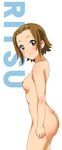  1girl ass blush breasts brown_eyes brown_hair character_name female hairband k-on! looking_back nipples nude rm_(rm32) short_hair simple_background smile solo tainaka_ritsu white_background 
