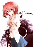  akuma_no_riddle breasts cleavage hand_on_own_chest ichinose_haru large_breasts looking_at_viewer navel open_clothes red_eyes red_hair school_uniform solo star tsukimori_usako twintails unbuttoned 