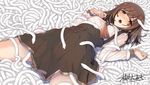  blush brown_eyes brown_hair katsurai_yoshiaki kuchinawa lying monogatari_(series) necktie on_back open_mouth otorimonogatari school_uniform sengoku_nadeko skirt snake solo 