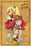  3girls artist_request blonde_hair blonde_haired_cure_(bomber_girls_precure)_(happinesscharge_precure!) blue_eyes bomber_girls_precure cowboy_hat feathers grey_eyes grey_hair grey_haired_cure_(bomber_girls_precure)_(happinesscharge_precure!) hair_feathers happinesscharge_precure! hat multiple_girls ponytail precure red_hair red_haired_cure_(bomber_girls_precure)_(happinesscharge_precure!) 