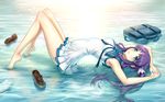  armpits bag bare_legs barefoot blue_eyes blue_hair dress highres hiradaira_chisaki long_hair long_legs lying md5_mismatch nagi_no_asukara partially_submerged sailor_dress school_uniform serafuku shoes_removed side_ponytail socks_removed solo youbou 