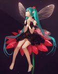  aqua_eyes aqua_hair bad_id bad_pixiv_id barefoot fairy fairy_wings flower hatsune_miku long_hair minigirl on_flower run_(sweettimehappy) sitting solo twintails very_long_hair vocaloid wings 