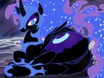  black_fur blue_hair butt cutie_mark equine female feral friendship_is_magic fur hair helmet hooves horn looking_at_viewer mammal my_little_pony nightmare_moon_(mlp) notopgenitalia presenting presenting_hindquarters solo sunibee two_tone_hair winged_unicorn wings 