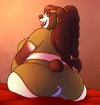  anthro back_turned bear bed big_breasts big_butt black_fur black_hair black_lips black_nose braid breasts butt chubby clothing duo ear_piercing fangs female fur grey_eyes hair hida inside lips long_hair looking_back macro mammal micro on_top open_mouth panda pandaren piercing sheela shirt sitting size_difference smile solo_focus teeth video_games warcraft white_fur world_of_warcraft 