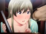  1boy 1girl atelier_g/h blush book censored cum finger_to_mouth game_cg hissatsu_bokkijin_shigoku_no_kairaku_chikan indoors library masturbation milf nagoshi_miyako penis ring shushing surprised 