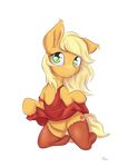  alasou alpha_channel applejack_(mlp) blonde_hair cutie_mark dress equine female friendship_is_magic fur green_eyes hair horse legwear looking_at_viewer loose_hair mammal my_little_pony orange_fur plain_background pony solo stockings thigh_highs transparent_background 