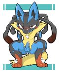  anthro balls barefoot blush butt canine censored cum cum_on_butt cum_on_penis doneru embarrassed erection fur jackal looking_at_viewer lucario male mammal mega_evolution mega_lucario nintendo nude penis pok&#233;mon pok&eacute;mon solo spikes spread_legs spreading uncut unknown_artist video_games 