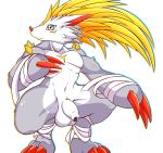  anthro balls claws clothing digimon digimon_(species) digimon_rearise filmon flaccid foreskin fur hedgehog humanoid_penis male mammal muscular nude penis sagemerric simple_background solo standing toe_claws 