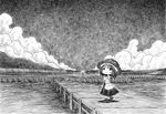  bridge cloud greyscale hat maribel_hearn monochrome multiple_girls nib_pen_(medium) ocean pier scenery sky soyanrai touhou traditional_media usami_renko 