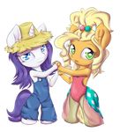  alasou alpha_channel alternate_hairstyle anthro anthrofied applejack_(mlp) blonde_hair blue_eyes chibi clothing dress duo equine female friendship_is_magic fur green_eyes hair hat horn horse looking_at_viewer mammal my_little_pony orange_fur overalls plain_background pony purple_hair rarity_(mlp) smile straw_hat transparent_background unicorn white_fur 