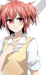 akuma_no_riddle artist_name collarbone hand_on_own_chest highres ichinose_haru kago-tan looking_away purple_eyes red_hair smile solo 