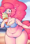  anthro anthrofied beach big_breasts bikini blue_eyes breasts chubby claws cleavage clothed clothing cloud dragon equine female friendship_is_magic hair hi_res hindpaw horse ice-creams ice_cream licking long_hair mammal my_little_pony navel outside paws pink_hair pink_skin pinkie_pie_(mlp) pony sand seaside sheela sky spikes standing swimsuit thick_thighs thighs tongue tongue_out voluptuous water wide_hips 