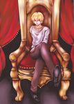 blonde_hair earrings fate/stay_night fate/zero fate_(series) gilgamesh jewelry male_focus naomi8136 necklace red_eyes solo throne 
