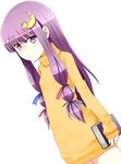  bad_id bad_pixiv_id book bottomless crescent crescent_hair_ornament flat_chest hair_ornament hair_ribbon kamata_yuuya long_hair long_sleeves naked_sweater patchouli_knowledge purple_eyes purple_hair ribbon solo sweater touhou turtleneck 