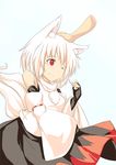  animal_ears bare_shoulders blush breasts detached_sleeves fingerless_gloves gloves inubashiri_momiji kokutei_n one_eye_closed petting pom_pom_(clothes) red_eyes short_hair silver_hair small_breasts solo tail touhou wolf_ears wolf_tail 