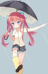  blue_eyes boots cupen highres long_hair original red_hair rubber_boots solo twintails umbrella 