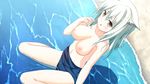  animal_ears breasts endless_dungeon game_cg navel niko_temple nipples rosebleu school_swimsuit short_hair swimsuit water yellow_eyes 