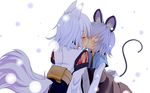  animal_ears blush capelet closed_eyes commentary_request couple detached_sleeves grey_hair inubashiri_momiji ishikkoro jewelry kiss mouse_ears mouse_tail multiple_girls nazrin pendant short_hair silver_hair tail touhou wallpaper wolf_ears wolf_tail yuri 