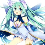  blue_eyes covered_navel detached_sleeves green_hair hatsune_miku leeannpippisum long_hair open_mouth skirt solo twintails very_long_hair vocaloid 