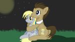  blue_eyes brown_fur brown_hair cutie_mark derpy_hooves_(mlp) doctor_whooves_(mlp) duo equine female friendship_is_magic fur grey_fur hair horse jbond male mammal moon my_little_pony necktie night outside pegasus pony smile stars wings yellow_eyes 