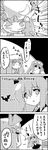  &gt;_&lt; 2girls 4koma :d ascot bat bat_wings black_background blush braid clapping closed_eyes comic commentary crescent cup empty_eyes greyscale hair_ornament hair_ribbon hat highres hong_meiling jitome koakuma long_hair monochrome multiple_girls necktie open_mouth patchouli_knowledge pointy_ears ribbon shaded_face shoujo_kitou-chuu simple_background smile sneezing star sweat table tani_takeshi teacup tissue_box touhou translated two-tone_background u_u white_background wings xd yukkuri_shiteitte_ne 