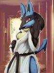  anthrofied breasts drxsmokey eyelashes female fur looking_at_viewer lucario nintendo open_mouth pok&#233;mon pok&#233;morph pok&eacute;mon pok&eacute;morph red_eyes solo spikes video_games 