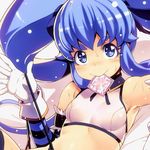  blue_eyes blue_hair condom condom_in_mouth cure_princess gloves happinesscharge_precure! long_hair looking_at_viewer magical_girl mouth_hold panties panty_pull precure shirayuki_hime smile solo sweat tasaka_shinnosuke twintails underwear 