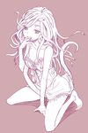  bad_id bad_pixiv_id barefoot blood blush bow breasts cleavage dress kneeling licking_hand long_hair medium_breasts monochrome monogatari_(series) mytyl otorimonogatari sengoku_nadeko snake snake_hair solo 