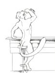  back bar bar_stool butt cougar drinking eyes_closed feline invalid_tag jeffurr looking_up male mammal nude open_mouth sitting sketch solo teeth tongue 