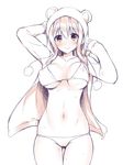  animal_hood bikini breasts fuyuichi_monme hood large_breasts looking_at_viewer monochrome nitroplus pom_pom_(clothes) smile solo super_sonico swimsuit 