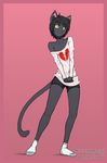  bare_shoulder black-kat black_hair cat clothing feline female fur grey_fur hair mammal oversized_shirt shirt short_hair shorts shoulder socks t-kay tight_clothing yellow_eyes 