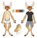  blue_eyes boxers brown_fur butt cervine clothed clothing deer ferdinand fur hair horn male mammal model_sheet princepaws red_hair shirt shorts skerren solo underwear 