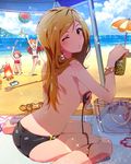  :o artist_request ass ball beach beach_umbrella beachball bikini bracelet brown_hair closed_eyes cloud day earrings fish food goggles idolmaster idolmaster_million_live! jewelry lens_flare looking_at_viewer looking_back momose_rio multiple_girls nonohara_akane official_art one_eye_closed oogami_tamaki outdoors purple_eyes sitting sky smile striped striped_bikini striped_swimsuit swimsuit umbrella untied untied_bikini wariza 